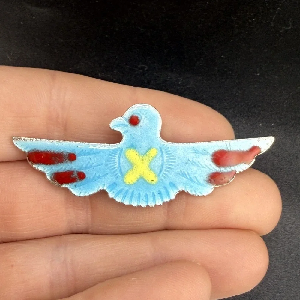 Vintage Estate Hair Barrette Silver Tone Blue Enamel Thunderbird Bird 2in